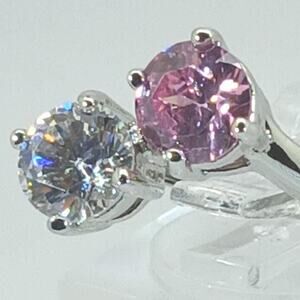 Pink Sim Diamond CZ Silver Tone White Gold GP Engagement Vintage Ring Size 8